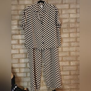 A New Day Black/ Tan Striped Pant/Top Set